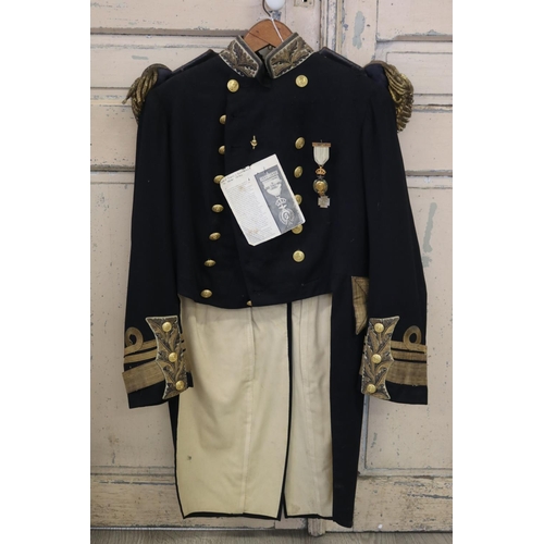 121 - Antique Royal Navy Officers pattern 1901-  tail dress coat, with attached Prince Albert jubilee meda... 