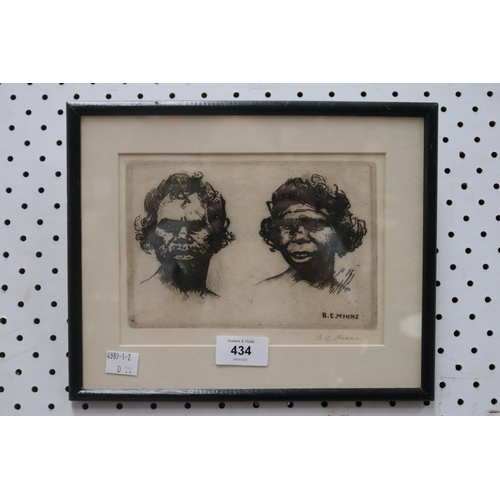 274 - Benjamin Edwin Minns (1864-1937) Australia, Etching, two Australian Aboriginal heads, signed on the ... 