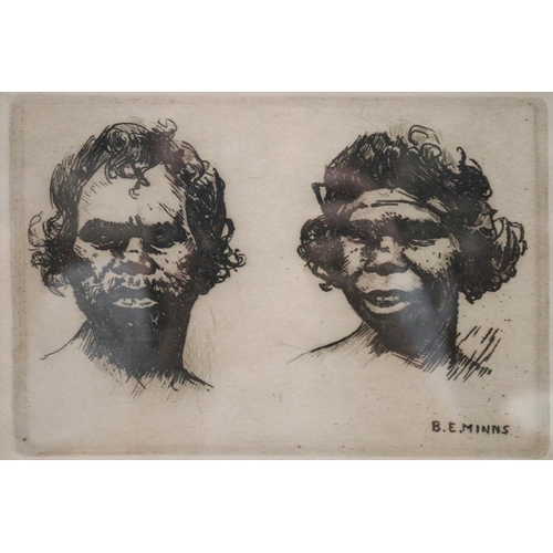 274 - Benjamin Edwin Minns (1864-1937) Australia, Etching, two Australian Aboriginal heads, signed on the ... 