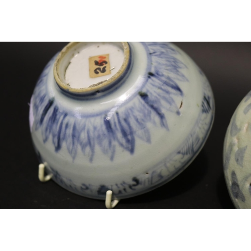 316 - Three early antique Thai Thai Antique Sawankhalok & Ayetthaya blue and white bowls, approx 16cm Dia ... 