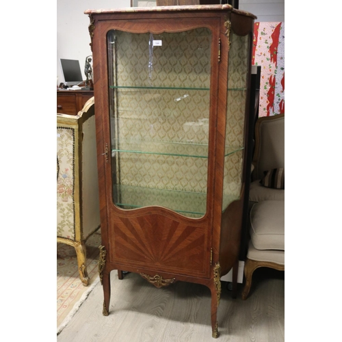 328 - Antique French marble topped vitrine, with glass shelves, approx 155cm H x 78cm W x 39cm D