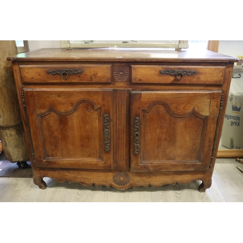 337 - Antique early 19th century French buffet, with two doors and two top drawers, approx 104cm H x 141cm... 