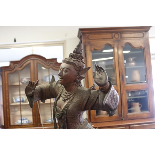 340 - Large traditional Burmese well carved teak wood angel dancer figure with very intricate carved tradi... 