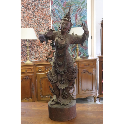 340 - Large traditional Burmese well carved teak wood angel dancer figure with very intricate carved tradi... 