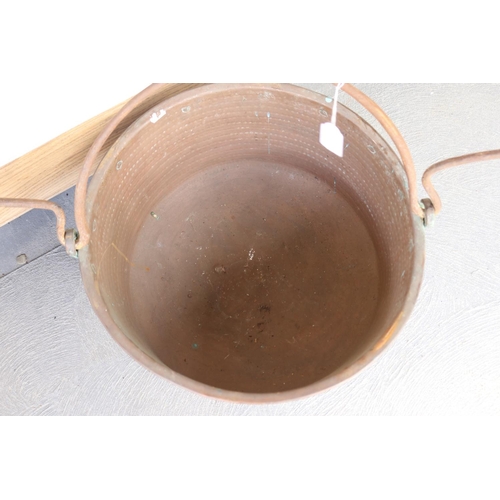 365 - Antique French copper preserving pan with swing handle with carry handles, approx 28cm H excluding h... 