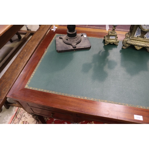 374 - French Empire style desk, with green leather writing surface, approx 76cm H x 140cm W x 75cm D
