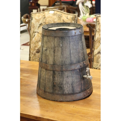 366 - Antique French wooden barrel with tap, approx 40cm H