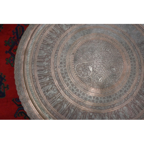 387 - Impressive large scale antique 19th century scalloped edged Persian Zoroastrian motif hand chased co... 
