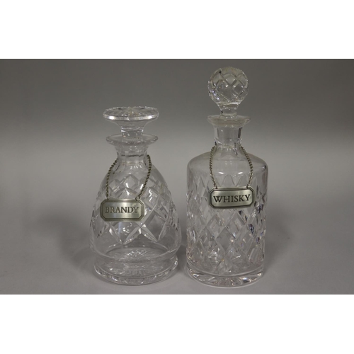 330 - Five decanters to include Stuart four with labels , approx 29cm H and shorter (5)