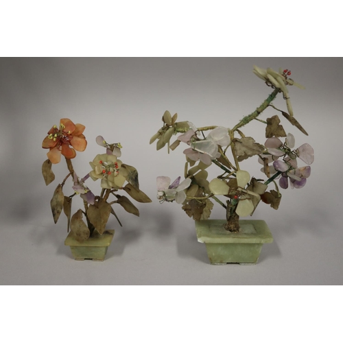 333 - Three Chinese hardstone jade trees, approx 50cm H x 40cm W and smaller (3)