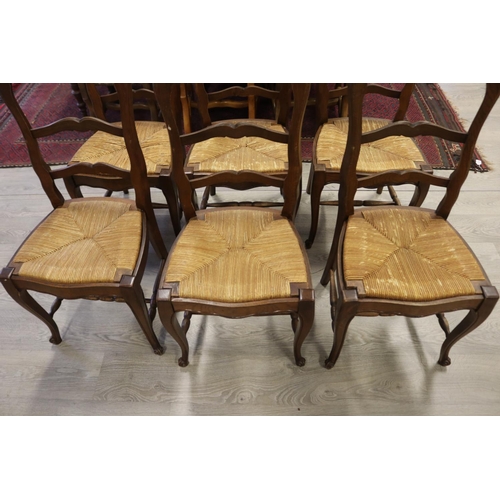 352 - Set of six rustic French Louis XV style dining chairs with rush seats (6)