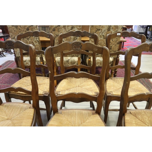 352 - Set of six rustic French Louis XV style dining chairs with rush seats (6)