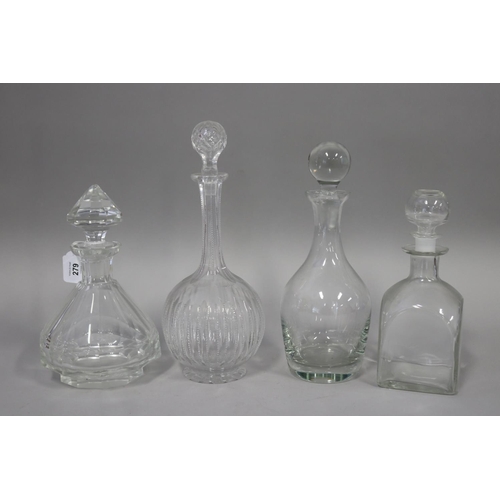 279 - Assortment of decanters in various conditions, approx 32cm H and shorter. Provenance: Directly from ... 