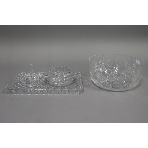 283 - Dressing table crystal set and a Royal Doulton bowl, approx 9cm H x 20cm Dia and smaller. Provenance... 