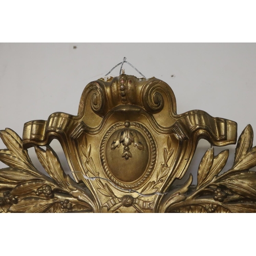 298 - Antique French Louis XV style salon mirror, damages to crest, 168cm x 110cm