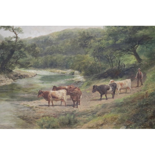 404 - George Vicat Cole British, 1833 - 1893, untitled, cattle and farmer on path, oil on canvas, original... 