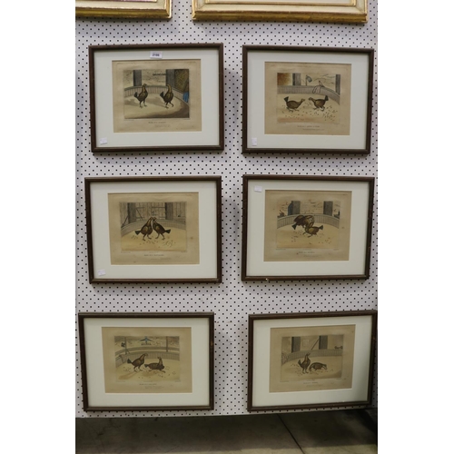 420 - Six framed cock fighting engravings, each approx 34cm H x 43cm W (6)
