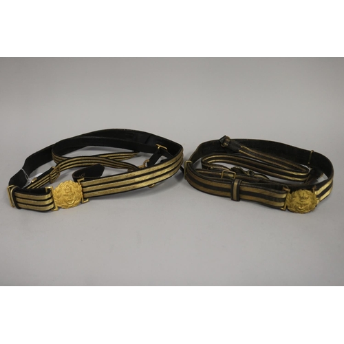 128 - Two Royal navy Officers dress sword belts,  Made by A Bowley & Co 588 Collins street Melbourne and t... 