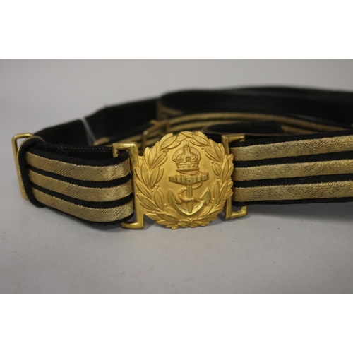 128 - Two Royal navy Officers dress sword belts,  Made by A Bowley & Co 588 Collins street Melbourne and t... 