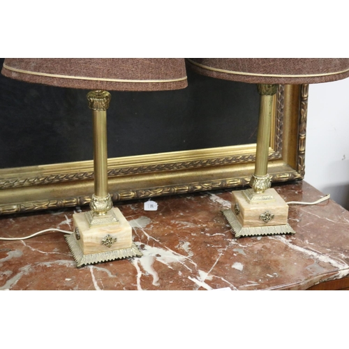 305 - Pair of vintage onyx & brass lamps, each approx 65cm H (2)