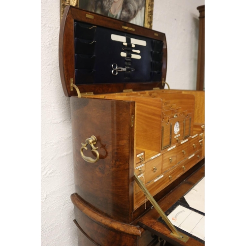 313 - Hordern family secretaire cabinet. Antique figured walnut twin pedestal secretaire cabinet, with wel... 