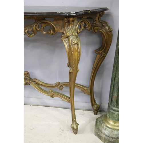 16 - Quality antique style console with black marble top, approx 93cm H x 145cm (at legs) W x 43cm D