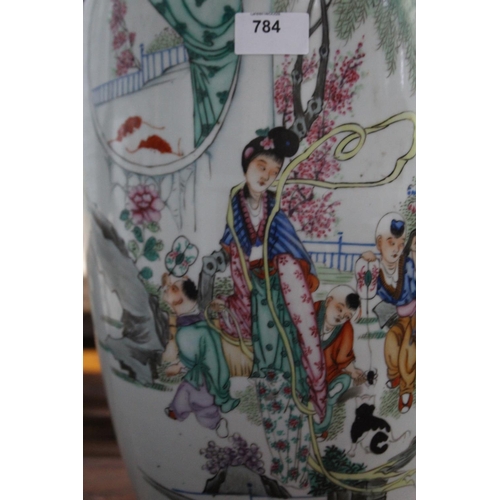 30 - Large antique Chinese porcelain vase, converted to lamp, approx 58cm H