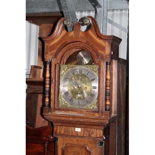 32 - Antique English longcase clock, has pendulum but no key, untested, approx 215cm H x 23cm D x 52cm W