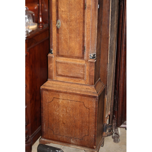 32 - Antique English longcase clock, has pendulum but no key, untested, approx 215cm H x 23cm D x 52cm W