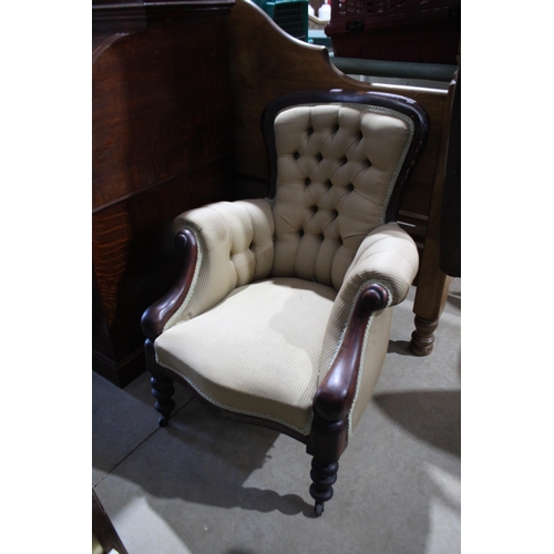 56 - Antique grandfather armchair with striped upholstery