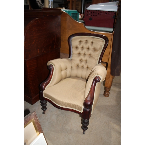 56 - Antique grandfather armchair with striped upholstery