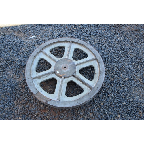 74 - Old Industrial grey painted wooden foundry casting for a train wheel, approx 87cm Dia