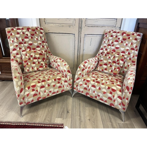 76 - Pair of modern upholstered armchairs, cast aluminium legs (2)