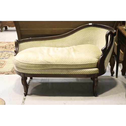 83 - Antique French Charles X revival chaise lounge, carved swan neck arm, approx 131cm W