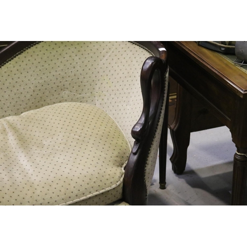 83 - Antique French Charles X revival chaise lounge, carved swan neck arm, approx 131cm W