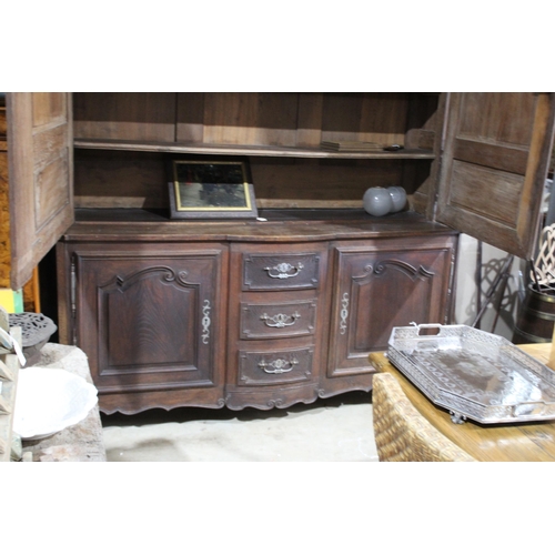 169 - Large antique French Louis XV style two height oak dresser, approx 240cm H X 184cm W X 63cm D