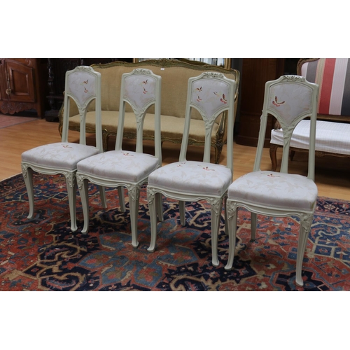 174 - Set of four Art Nouveau Majorelle salon chairs with white & grey upholstery. Restored in Nancy, appr... 