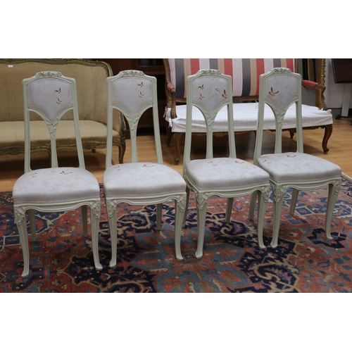 174 - Set of four Art Nouveau Majorelle salon chairs with white & grey upholstery. Restored in Nancy, appr... 