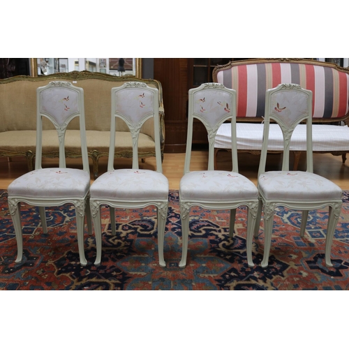 174 - Set of four Art Nouveau Majorelle salon chairs with white & grey upholstery. Restored in Nancy, appr... 