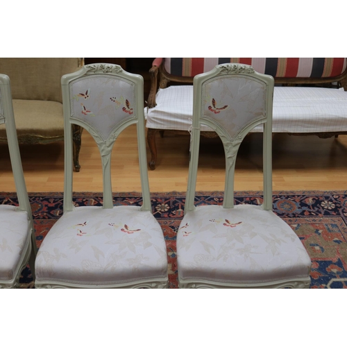 174 - Set of four Art Nouveau Majorelle salon chairs with white & grey upholstery. Restored in Nancy, appr... 