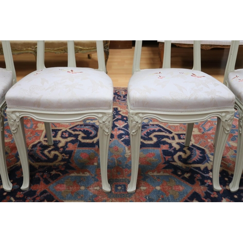 174 - Set of four Art Nouveau Majorelle salon chairs with white & grey upholstery. Restored in Nancy, appr... 