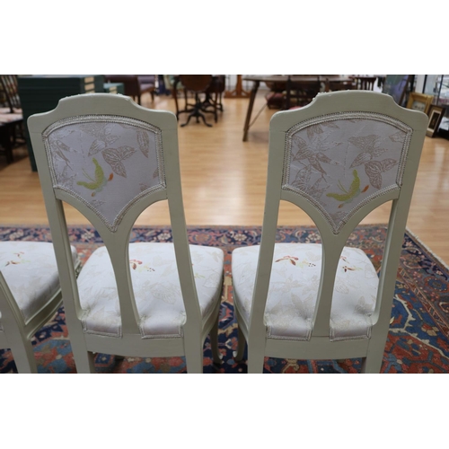 174 - Set of four Art Nouveau Majorelle salon chairs with white & grey upholstery. Restored in Nancy, appr... 