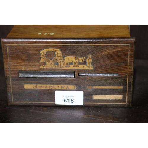 185 - Vintage Madeira tobacco box, approx 17cm W x 10cm D x 8cm H