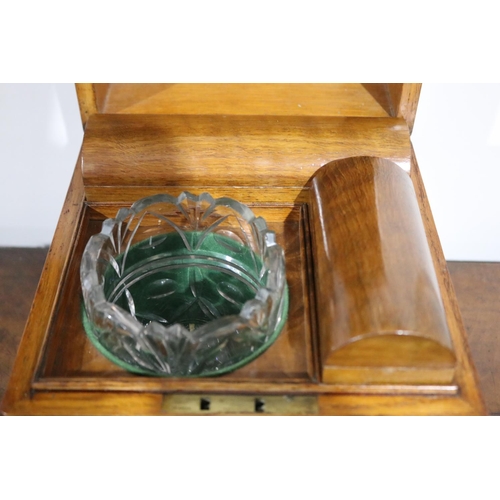 239 - Fine antique 19th century square box shape tea caddy, fitted interior with original cut glass bowl, ... 