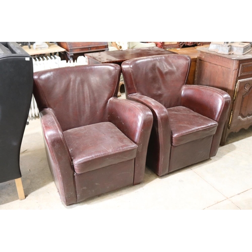 268 - Pair of brown leather tub arm chairs, A/F (2)