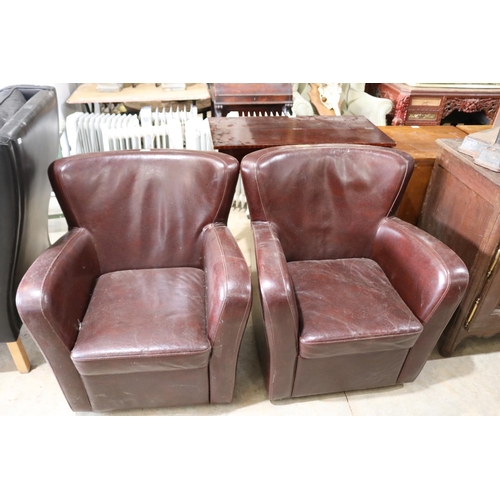 268 - Pair of brown leather tub arm chairs, A/F (2)