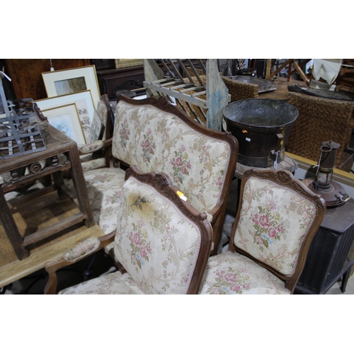 281 - Antique French walnut five piece suite, comprising a settee, pair of arm chairs and pair of side cha... 