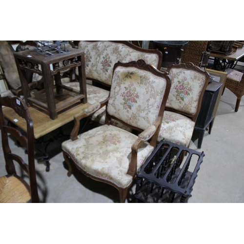 281 - Antique French walnut five piece suite, comprising a settee, pair of arm chairs and pair of side cha... 