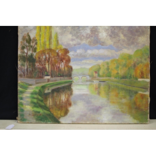 296 - A. Leporh, canal scene, oil on canvas, unframed, approx 50cm x 61cm