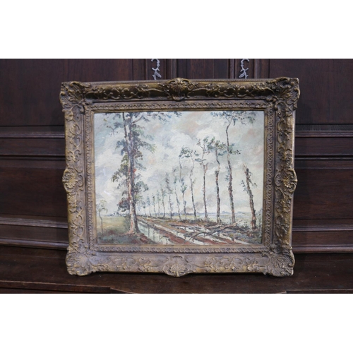 308 - David Mcbeth Sutherland (1883-1973), Tree lined road, likely France, oil on board, signed lower left... 